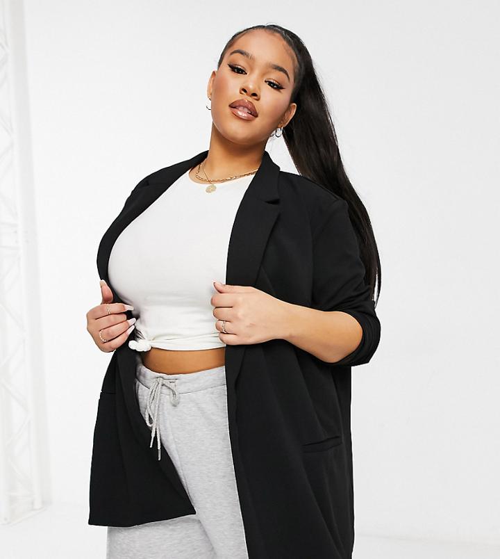 Asos Design Curve Jersey Oversized Suit Blazer In Black