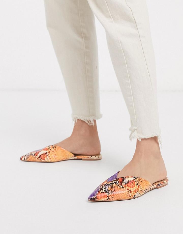 Asos Design Lou Pointed Mules In Snake-multi