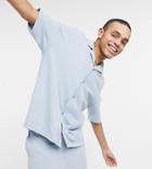 Collusion Oversized Jersey Shirt In Light Blue Pique Fabric - Part Of A Set-blues