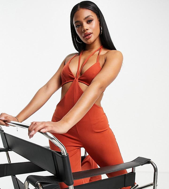 Asyou Cut Out Halter Neck Jumpsuit In Rust-brown