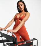 Asyou Cut Out Halter Neck Jumpsuit In Rust-brown