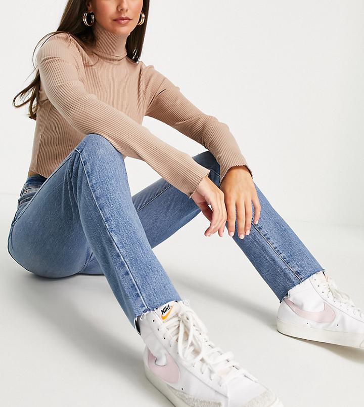 New Look Tall Straight Leg Jeans In Mid Blue-blues