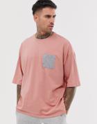 Asos Design Organic Oversized T-shirt With Contrast Pocket In Pink