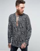 Asos Regular Fit V Neck Viscose Shirt With Paisley Print - Black