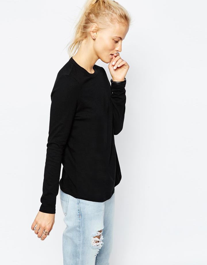 Asos Linen Look Long Sleeve Top - Black
