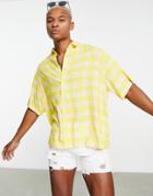 Asos Design Boxy Oversized Shirt In Yellow And Pink Painted Check