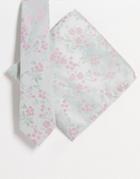 Asos Design Recycled Slim Tie And Pocket Square With Ditsy Floral Design In Sage And Pink-green