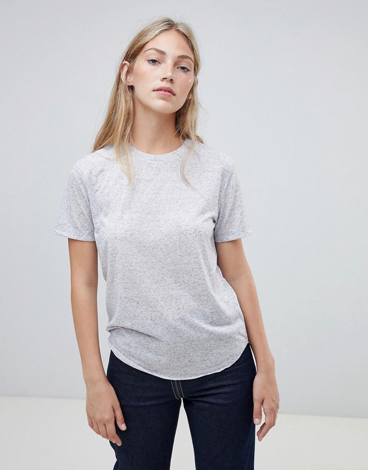 Asos Design Boxy T-shirt With Curve Hem In Linen Mix In Gray - Gray