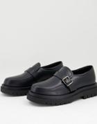 Truffle Collection Chunky Monk Shoes In Back Shiny Faux Leather-black