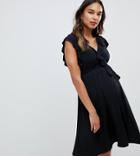 Bluebelle Maternity Frill Detail Plunge Front Dress In Black - Black