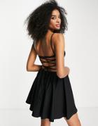 Asos Design Lace Up Back Structured Mini Prom Dress-black