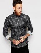 Asos Denim Shirt In Skinny Fit With Twist Print And Long Sleeves - Black