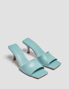 Pull & Bear Mid Heel Mule Sandals With Square Toe In Blue-blues