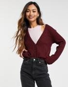 Unique21 Ribbed Cardigan In Wine-black