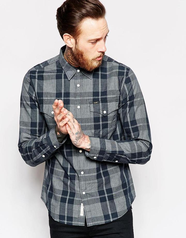 Lee Shirt Slim Fit Dobby Check In Black/gray - Black