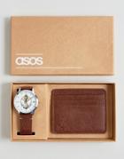 Asos Watch And Card Holder Set With Anchor Design - Brown