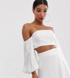 Yaura Bandeau Top With Balloon Sleeve Two-piece In White - White