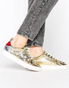 Kg By Kurt Keiger Lippy Gold Leather Sneakers - Gold