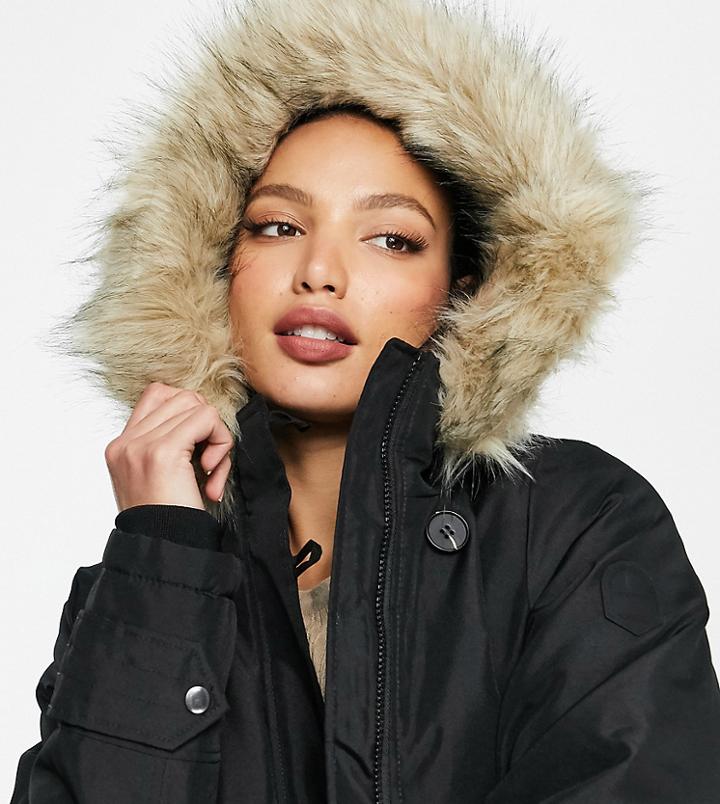 Vero Moda Tall Parka With Faux Fur Hood In Black