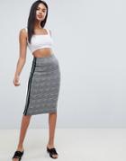 Asos Design Check Midi Pencil Skirt With Side Sports Tipping - Multi