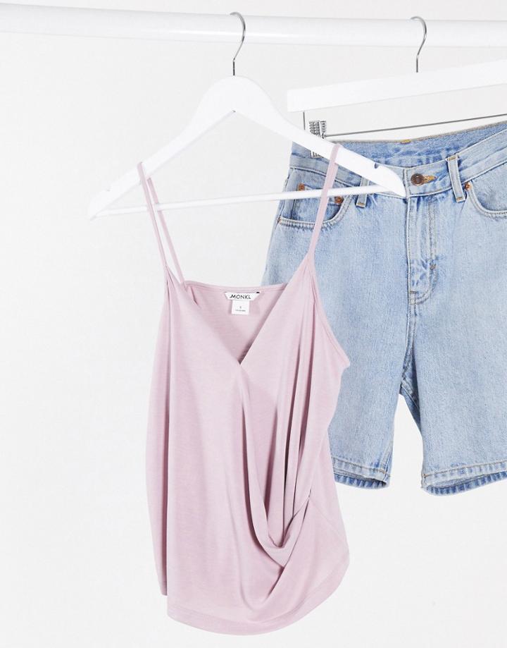 Monki Drape Wrap Front Cami Top-pink