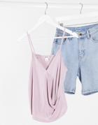 Monki Drape Wrap Front Cami Top-pink