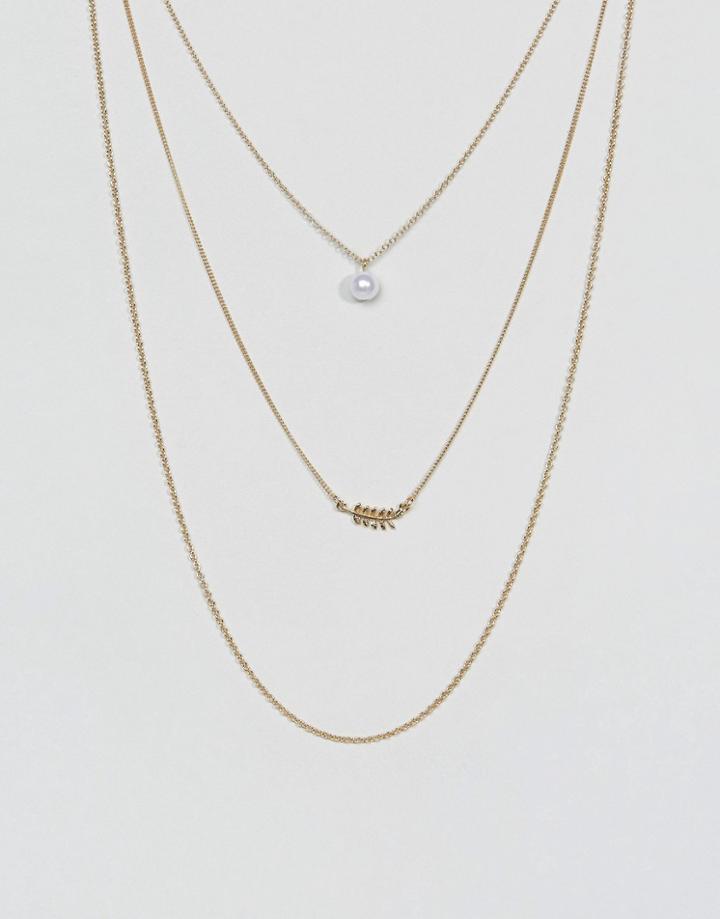 Asos Pretty Charm Multirow Necklace - Gold