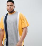 Asos Design Plus Oversized Longline T-shirt With Vertical Color Block In Yellow - Yellow