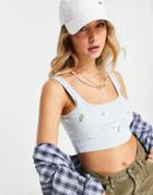 Miss Selfridge Sleeveless Embroidered Scoop Neck Crop Top In Pale Blue-blues