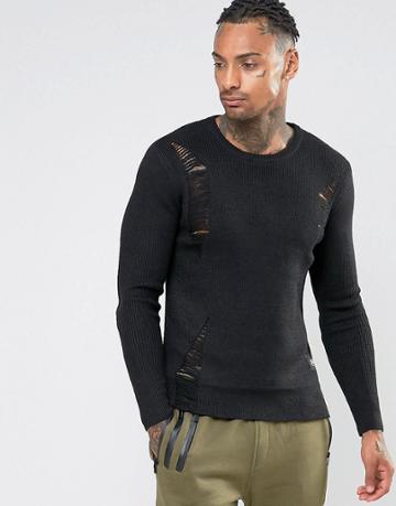 Sixth June Distressed Sweater - Black