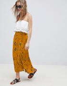 Asos Design Midi Skirt With Side Buttons In Spring Floral Print - Multi