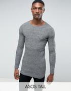 Asos Tall Longline Muscle Fit Ribbed Sweater In Black & White Twist - Gray