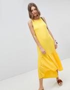 Asos Design Maxi Dress With Racer Back And Hi Lo Pep Hem - Yellow