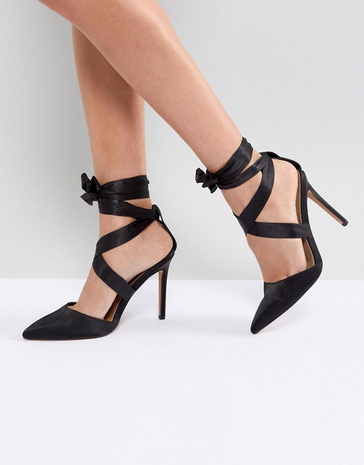 Asos Pinot Satin Lace Up Heels - Black