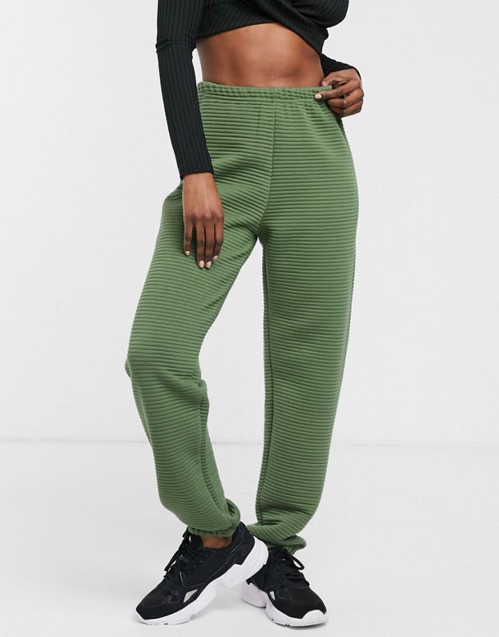 Missguided Ribbed Sweatpants In Khaki-green