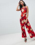 Boohoo Strappy Floral Cut Out Jumpsuit - Multi