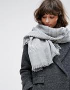 Pieces Gray Scarf With White Stripes - Gray