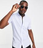 French Connection Tall Linen Shirt With Short Sleeve-blues