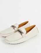Truffle Collection Faux Leather Metal Trim Loafers In Cream-white