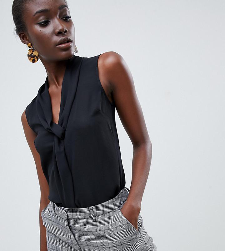 Warehouse Sleeveless Tie Front Top In Black - Black