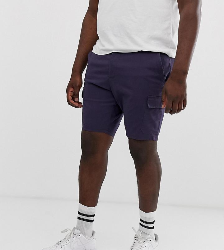 Asos Design Plus Skinny Cargo Shorts In Dark Blue