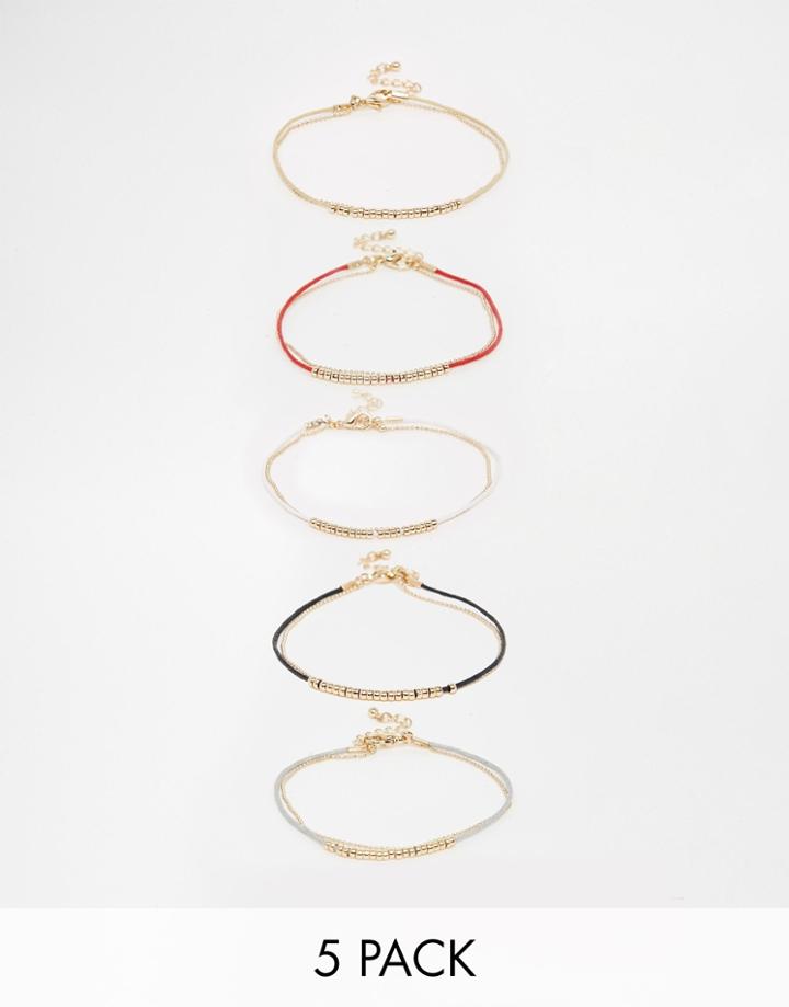 Asos Lightweight Bracelet Pack With Gold Beads - Multi