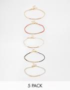 Asos Lightweight Bracelet Pack With Gold Beads - Multi