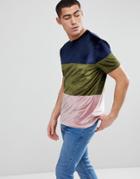 Asos T-shirt In Velour Color Block - Green