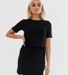 Asos Design Petite Scalloped Hem Mini Dress With Crop Top - Black