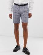 Moss London Skinny Suit Shorts In Blue Check