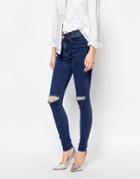 Dr Denim Lexy 4 Pocket High Waist Skinny Jeans With Ripped Knee - Blue