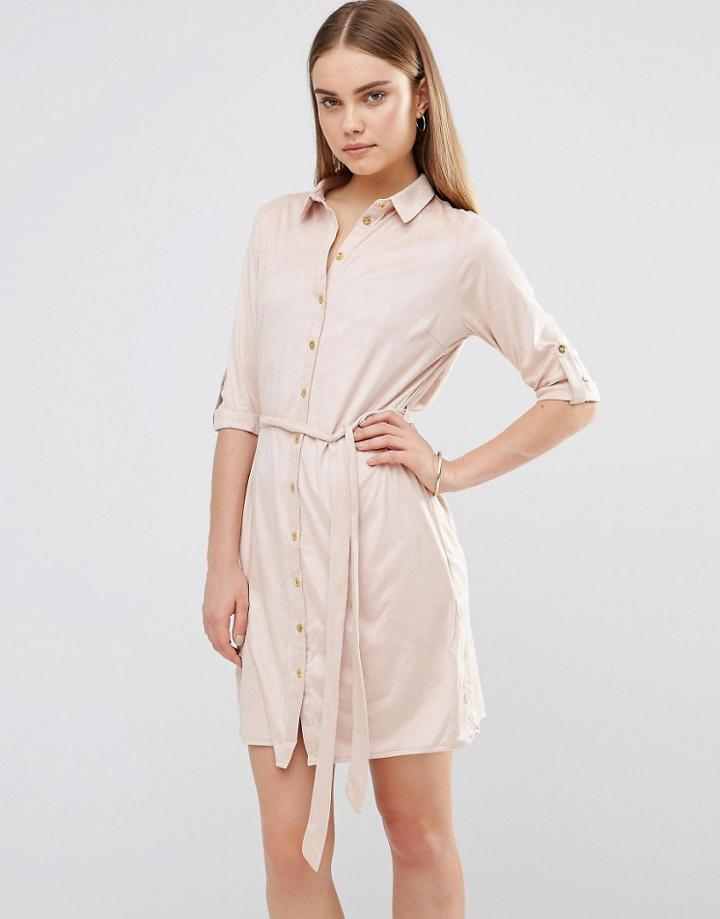Ax Paris Suedette Shirt Dress - Pink