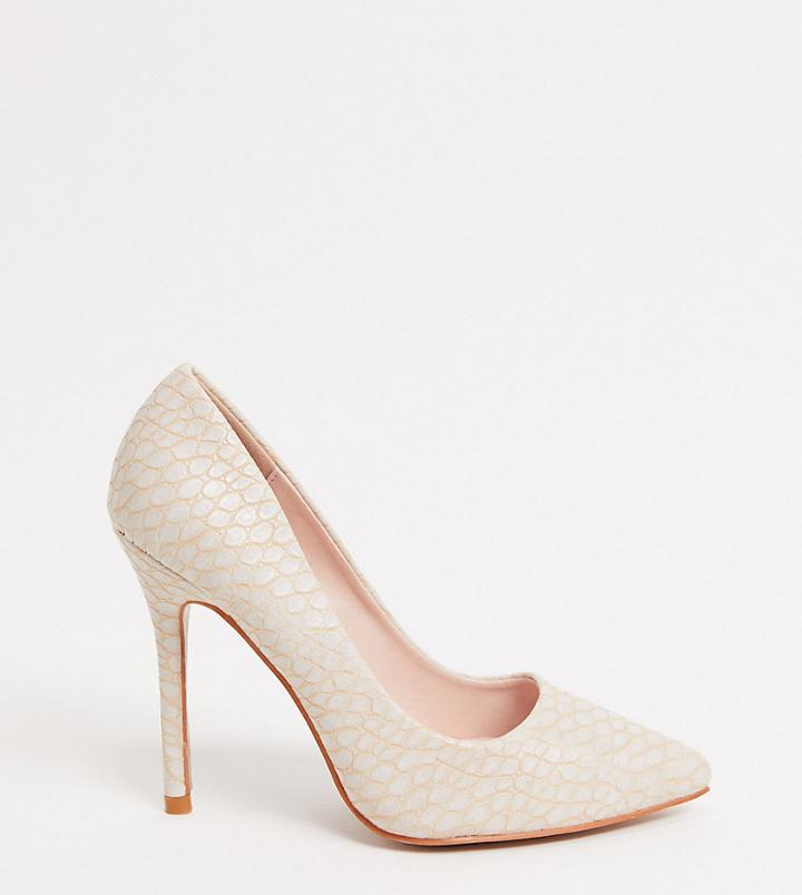 Glamorous Wide Fit Pumps In Off-white Croc