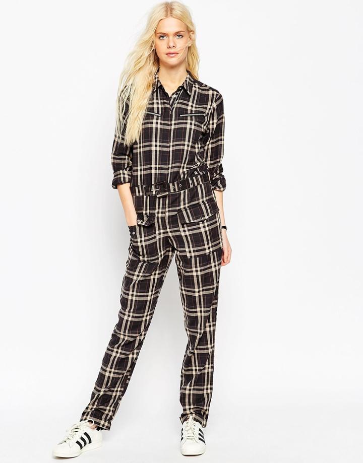 Asos Utility Jumpsuit In Check With Self Belt - Multi